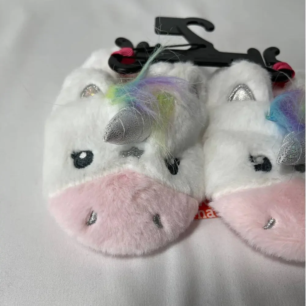 Wondernation Unicorn Indoor Slipper Plush Cozy White Pink Girls Size 4 NEW